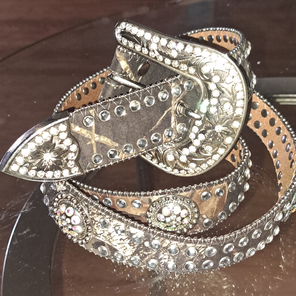 Studded Western Leather Belt with Silver Accents